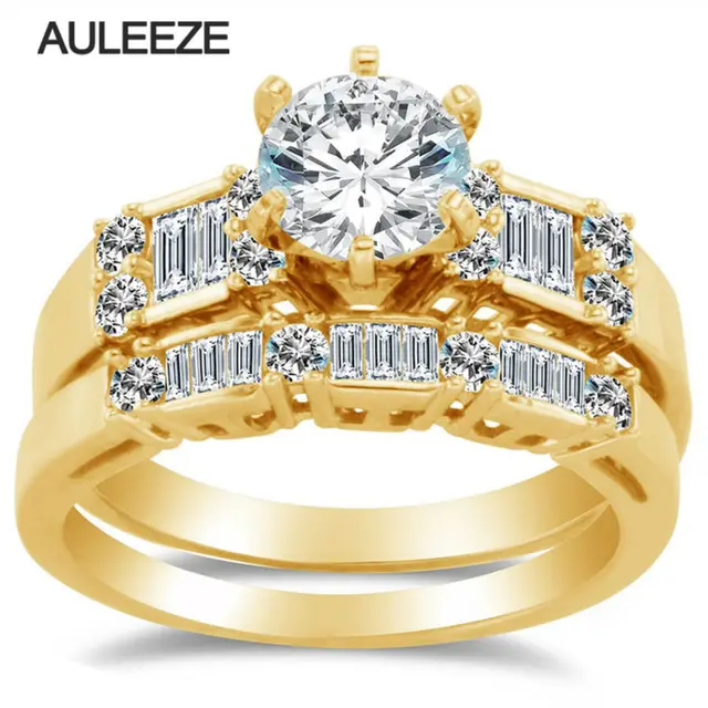 Royal Design Lab Grown Diamond Engagement Wedding Ring Set Solid 14k Royal Design Lab Grown Diamond Engagement Wedding Ring Set Solid 14k Yellow Gold Moissanites Matching