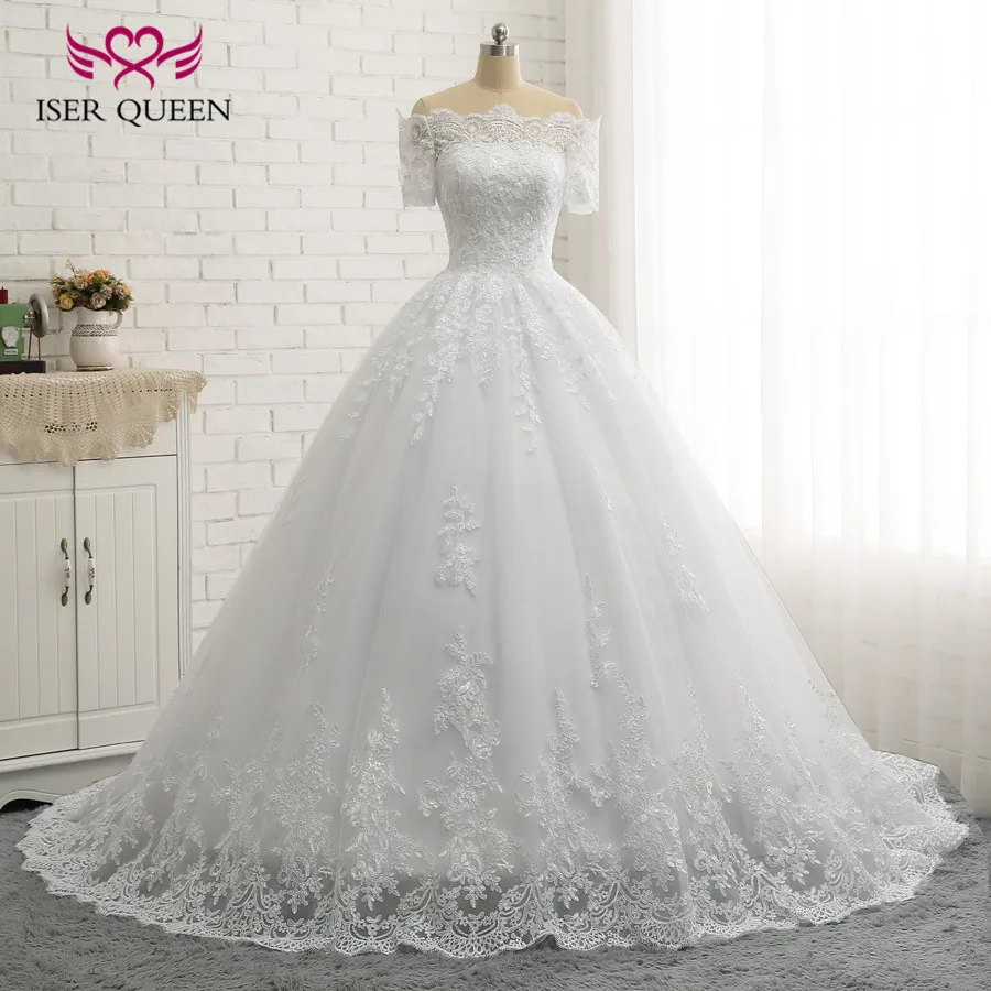 Бальное платье с коротким рукавом в Дубае высокого качества, винтажное кружевное свадебное платье, Vestido De Novia размера плюс, свадебное платье с аппликацией W0334