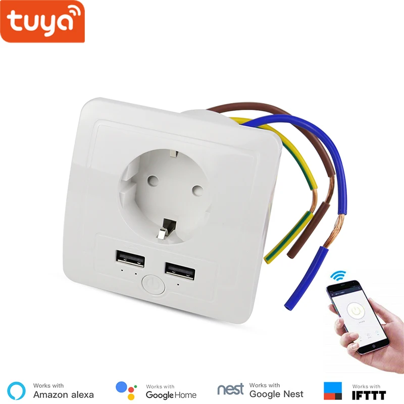 

Alexa Compatible EU Wall WiFi Socket 2 USB Charging Ports 15A Smart Socket Smart Life App Remote Control Smart Outlet IFTTT