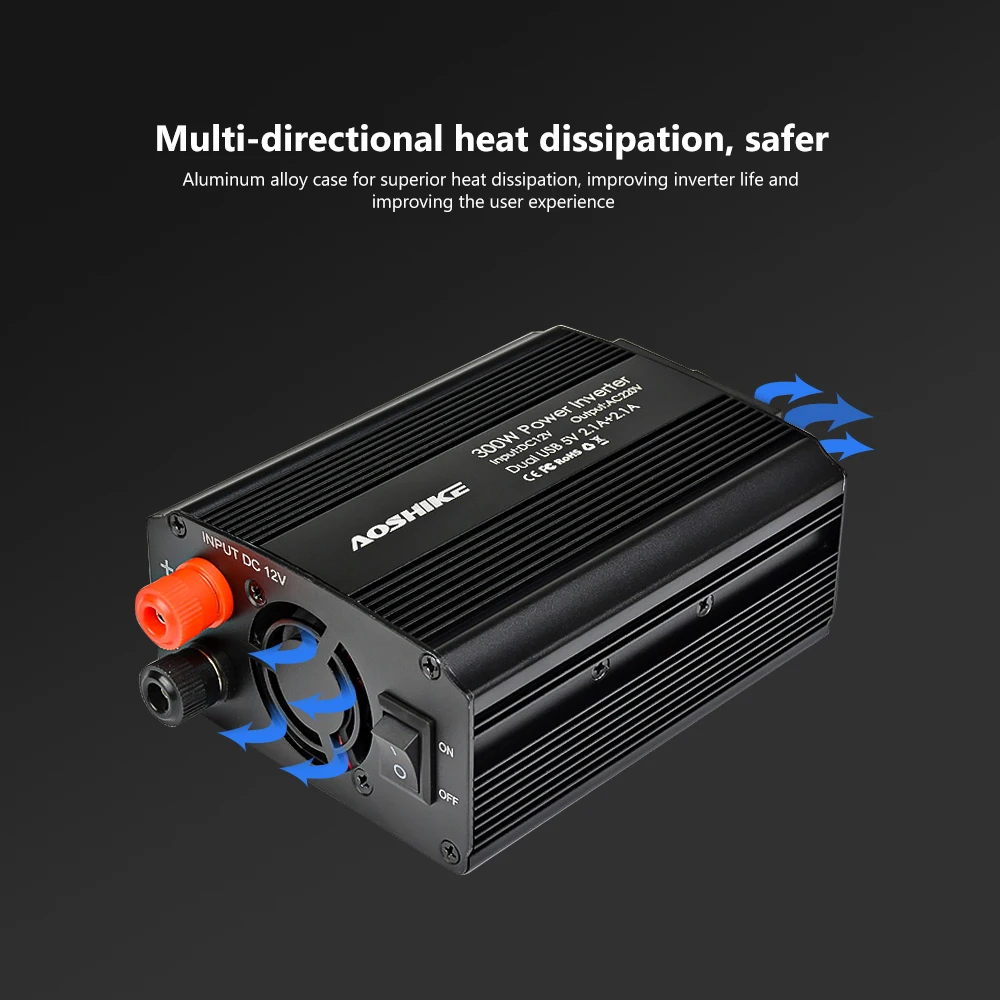 AOSHIKE двойной USB 4.2A автомобильный инвертор 12v 220v 300W авто Инвертор напряжения 12V до