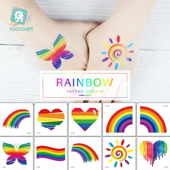 

Rocooart Rainbow Fake Tattoo Team Bride Tattoo Sticker Fluorescence Temporary Tatoo Flash Taty Makeup Waterproof Face Tatto
