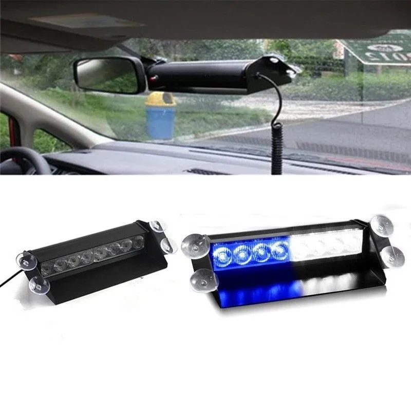 CYAN SOIL BAY Blue White 8 LED 8LED Car Emergency Dashboard Dash Strobe