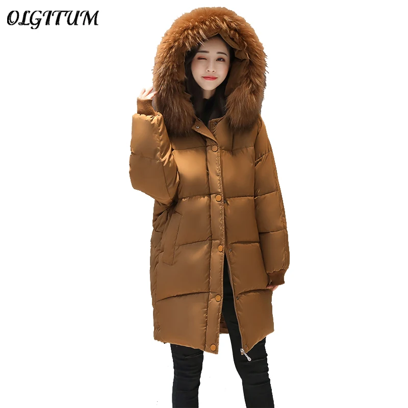 ##BUY 2019 New Female Winter jacket Big Fur Collar Hooded Long section Cotton coat women loose thicken warm Korean Fashion Coat Parkas