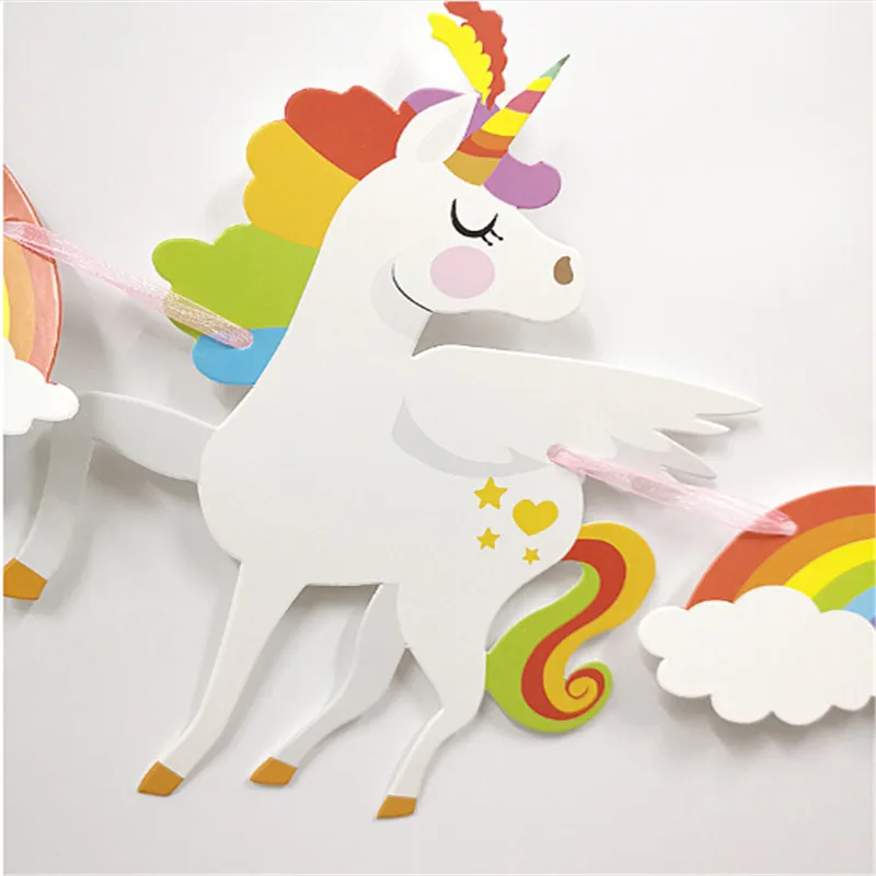 

Rainbow Unicorn Flags Hanging Paper Flags Banner Garland For Birthday Party Decor for kids bedroom wall decoration