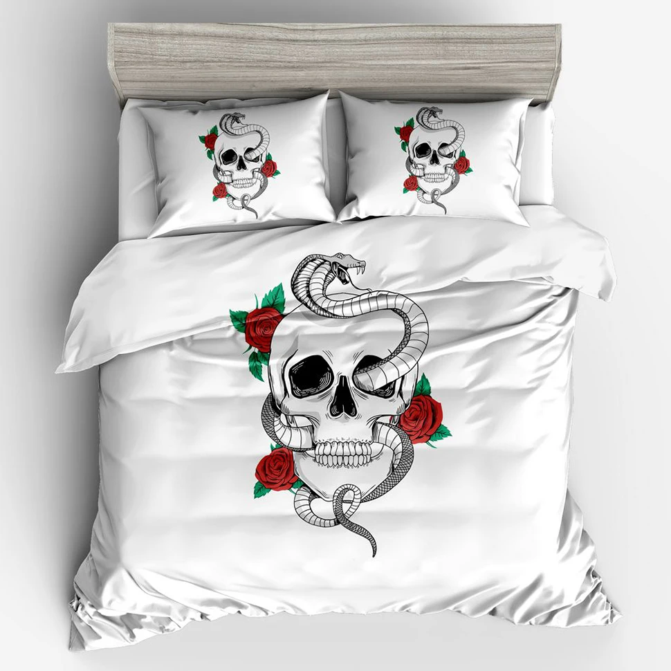 Floral Snake 3D Skull Bedding Duvet Cover Set Twin Full Queen King Size