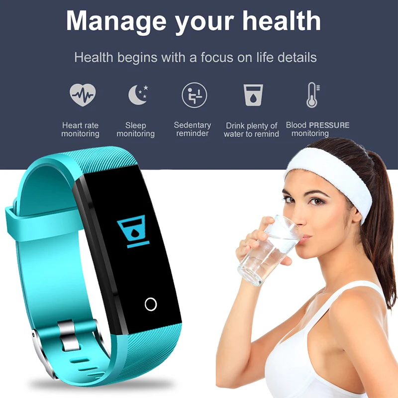 LIGE New Smart Bracelet Heart Rate Blood Pressure Monitor Sport Fitness Tracker Pedometer Smart Band Waterproof Wristband+Box