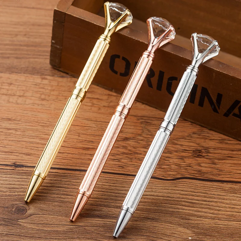 

Fashion Big Crystal Ballpoint Pen Novelty Threaded Pen Body Large Diamond Ball Pen Gifts Metal Material Office School Supplies