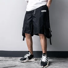 Мужские летние хип-хоп шорты Уличная мужские s шорты для бега мужские черные шорты с лентой