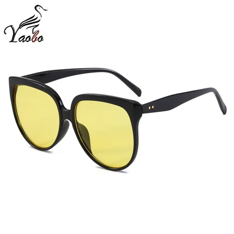 Большой кошачий глаз, солнцезащитные очки, Для женщин модные женские Элитный бренд, женские солнцезащитные очки, Винтажные Солнцезащитные очки Oculos de sol Feminino UV400 - Цвет линз: BLACK YELLOW