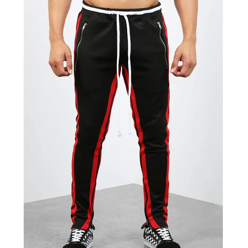 Brand Men Pants Hip Hop Joggers Pants New Male Trousers Mens Joggers Men Patchwork Pants Fashion Sweatpants - Цвет: Black Red