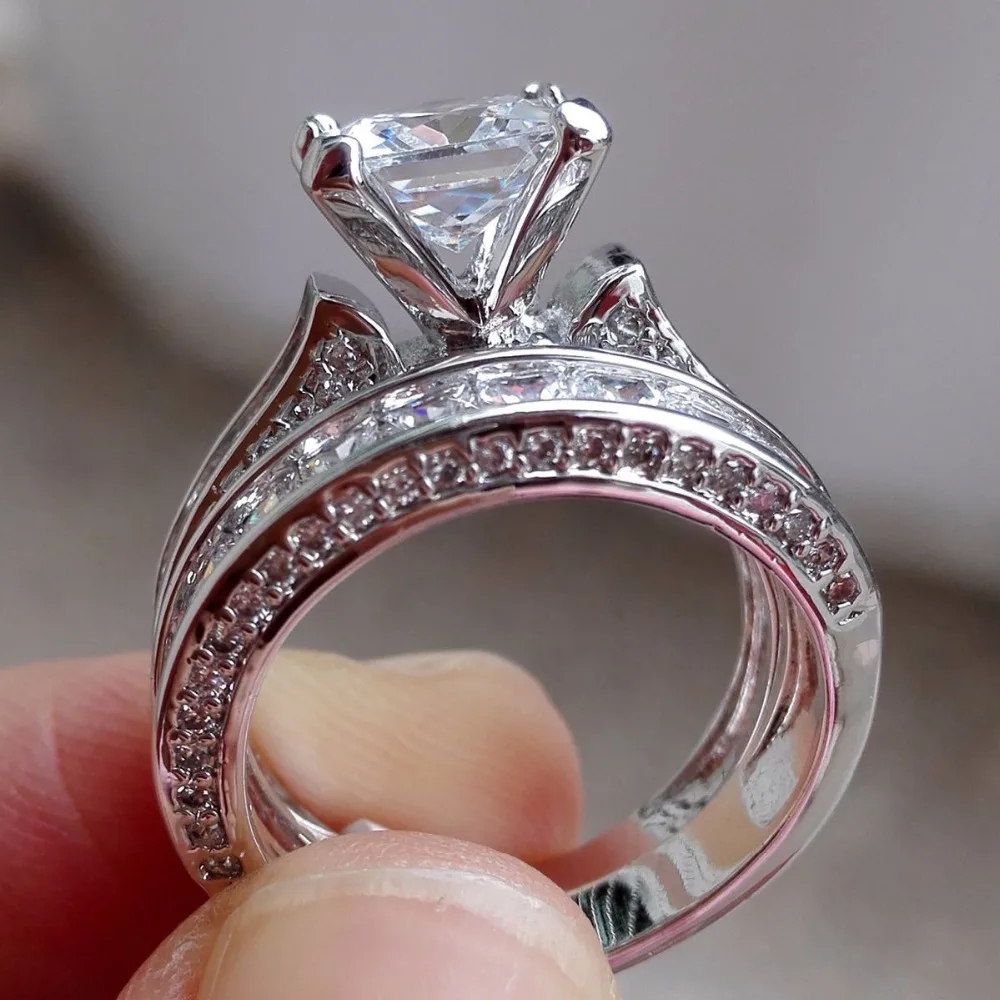 Erluer модный серебряный цвет ювелирные изделия обручальное кольцо женщин квадратный кристалл циркона для вечеринок для девочек 2 шт. Пара Кольца