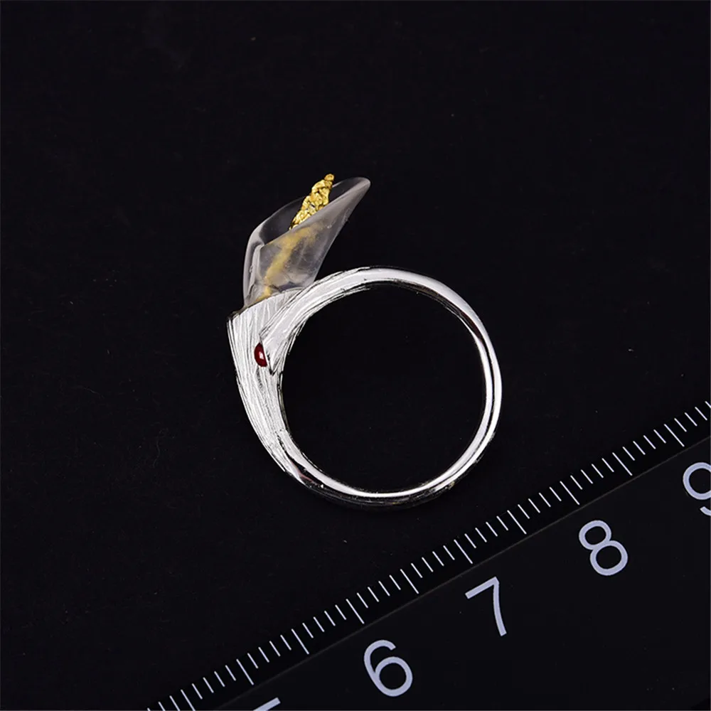 Lotus Fun Real 925 Sterling Silver Natural Handmade Designer Fine Jewelry Calla Lily Flower Ring Adjustable Rings Women Bijoux