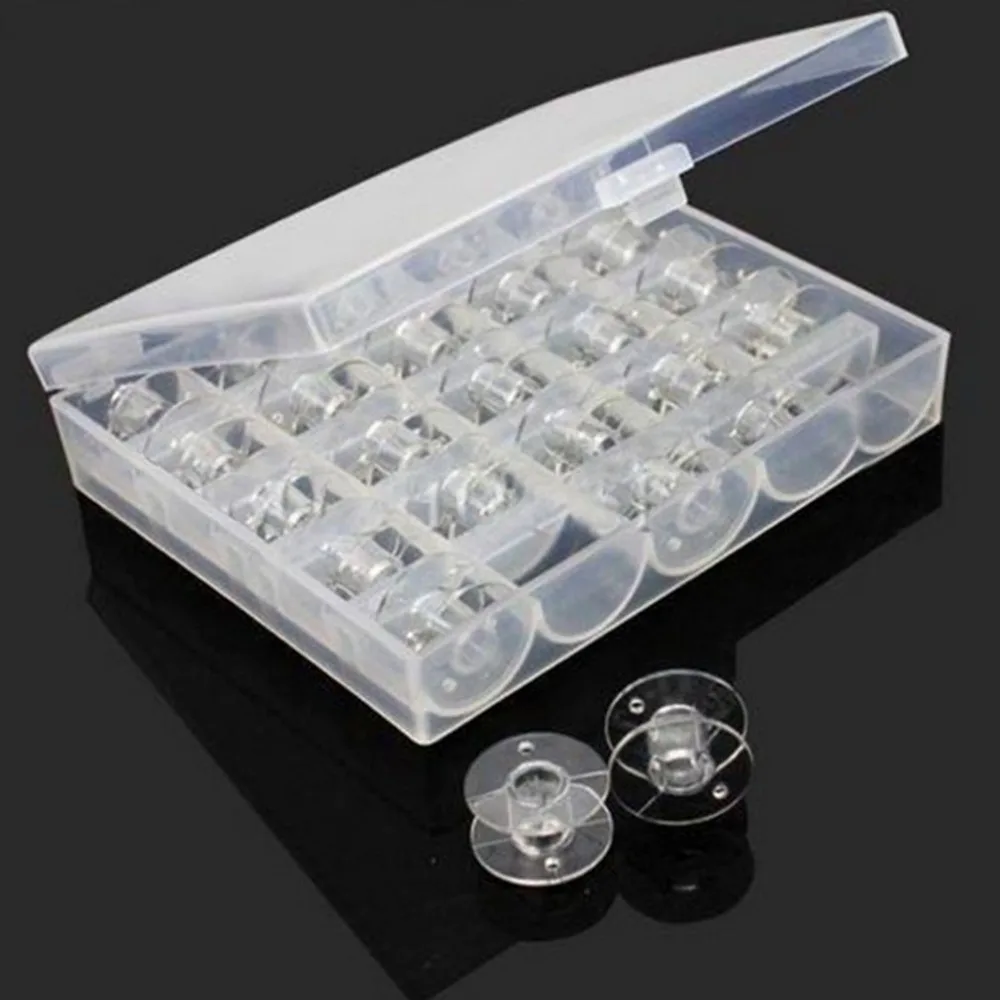 

Portable Transparent Storage Box 25 Grids Sewing Thread Mini Box with 25 Bobbins Tools Bobbin Box Set