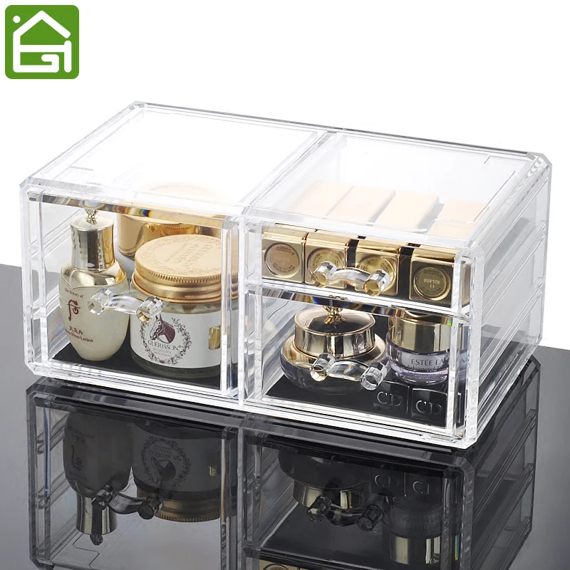 

Clear Acrylic Makeup Organizer 3 Drawers Organizer Great for Lipstick Lip Gloss Nail Polish Brush and Jewelry