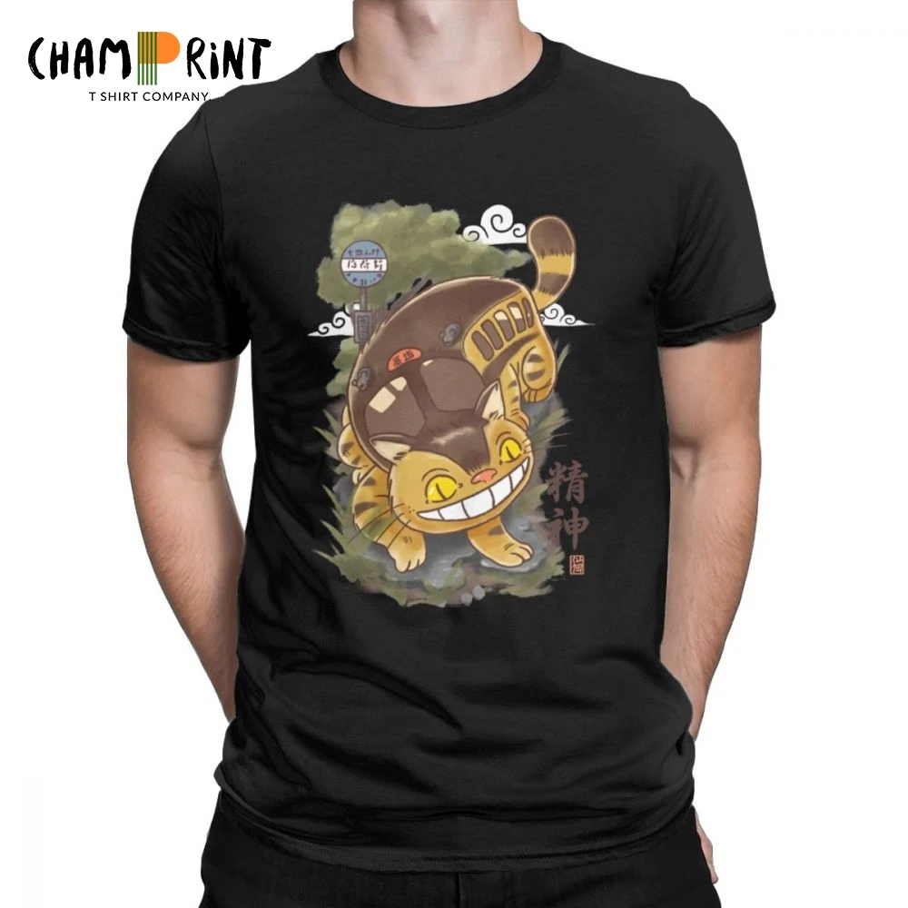 

Traditional Nekobasu T-Shirts Men Japanese My Neighbor Totoro Catbus Funny Cotton Tee Shirt Round Neck T Shirt Printed Clothing