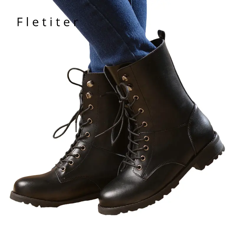 

Ankle Boots Women ladies 5cm Med Heels Genuine Leather Shoes Winter Woman Plush Flat Platform Boots Women size 35-40 Fletiter