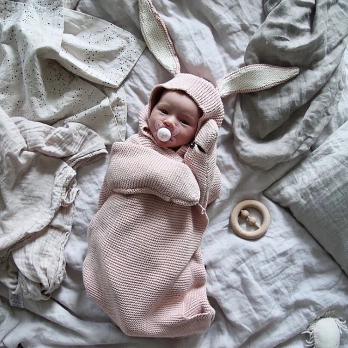 Одеяльца для новорожденных трикотажные Детские чехлы с кроличьими ушками детский Пеленальный обертывание фотография Кролик Стиль пеленать обертывание