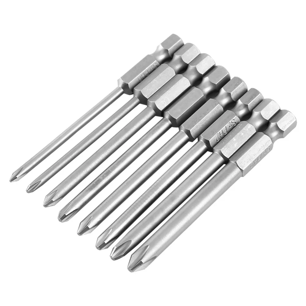 8pcs/Lot 75mm 1/4" Shank Long Phillips Cross Head Screwdriver