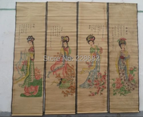 

Chinese Collectable Old Scroll Painting Old Four Beautiful Woman Free Shipping