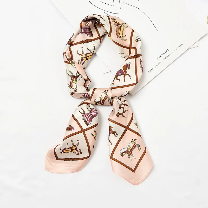 New Plaid Silk Scarf Bandana Dot Print Foulard for Women Square Hair Scarfs Small Neck Decoration Handkerchief Head Scarf