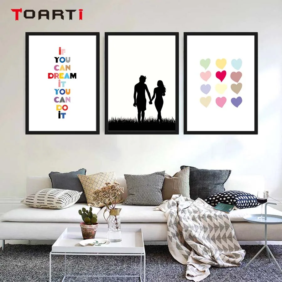 

Couple Canvas Painting Prints And Posters Nordic Colourful heart love Quote Art Minimalist Wall Art Picture Home Room Decoration
