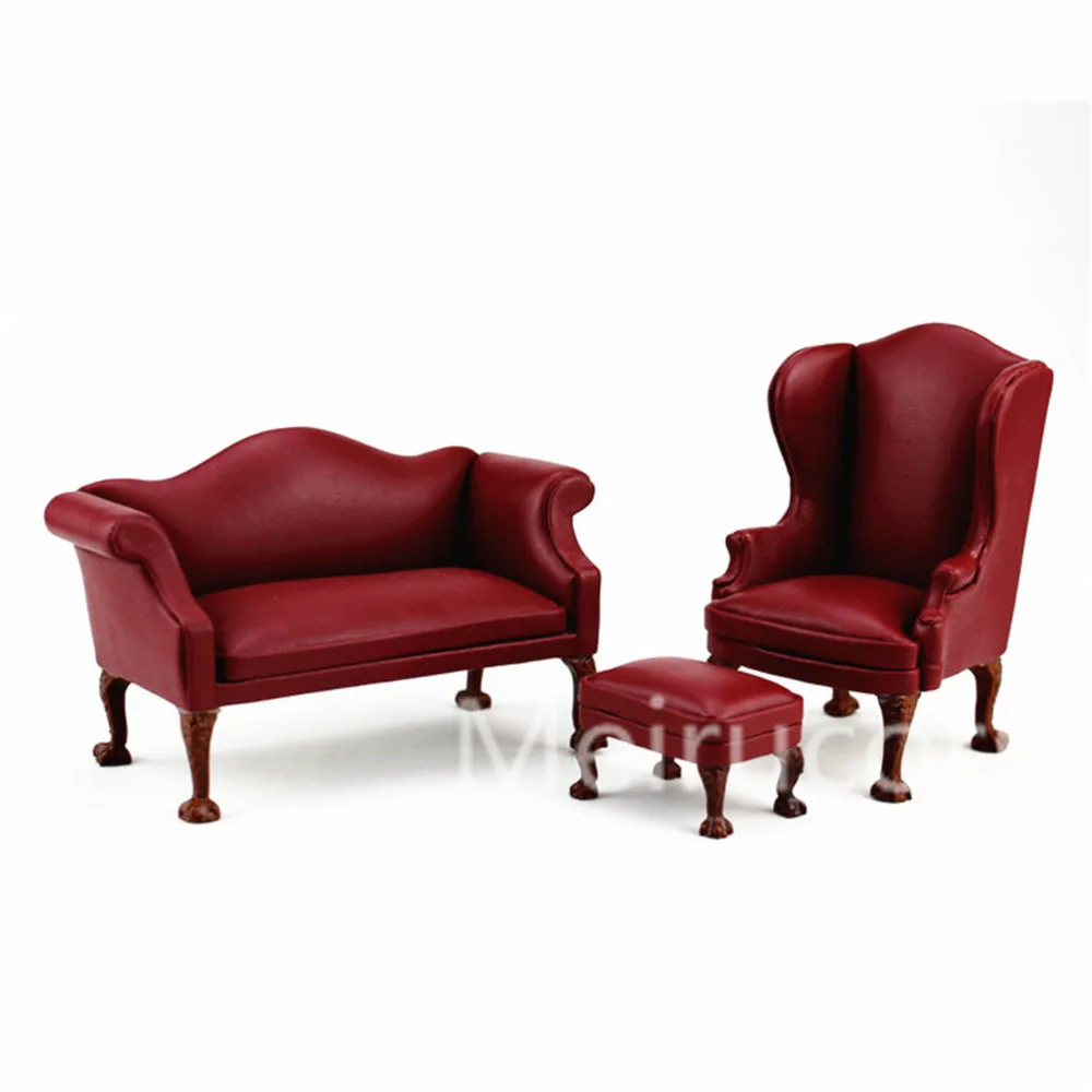 buy Dollhouse 1 12 scale miniature furniture rexine Handmade sofa Chair and Ottoman 3pcs set