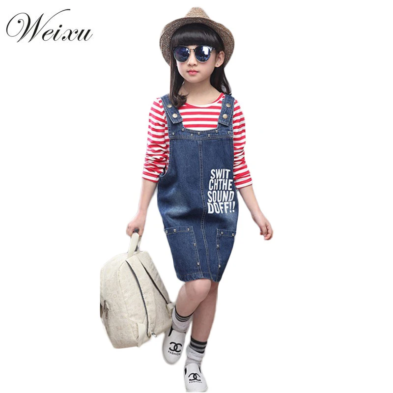 

Children Girls Denim Dress Spring Kids Overalls Style Letter Straps Jean Dress Kids Sundress Clothes for Girl 6 8 10 12 14 Years