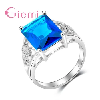 

Generous Elegant Marine Blue Square Stone Crystal Ring Flower Rhinestones Shopping 925 Sterling Silver and CZ Jewellery