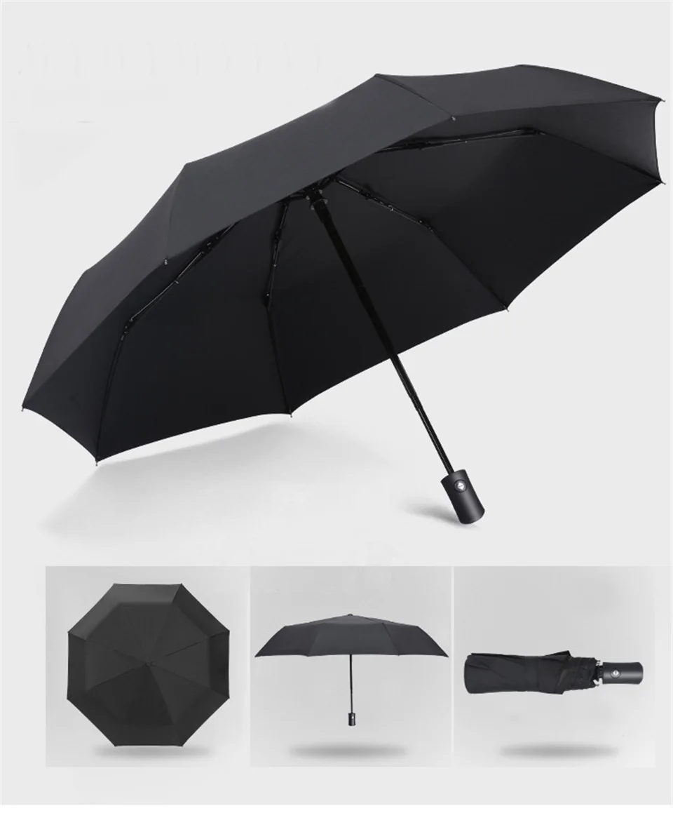 Дождь Солнце Автоматический Зонт наружное черное покрытие 3 складной ветер устойчивостью автоматического роскошные большой Ветрозащитный Для женщин Для мужчин 8 ребер зонтик