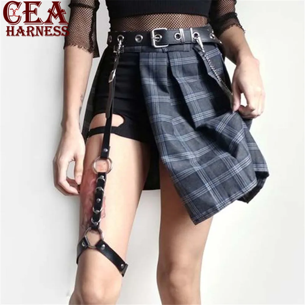 LP-108 CEA.HARNESS кожа Панк Подвязки для женщин Новая мода харадзюку один ремень клип на подтяжках крюк регулируемые ноги кольцо носок ручной работы - Цвет: LP-108