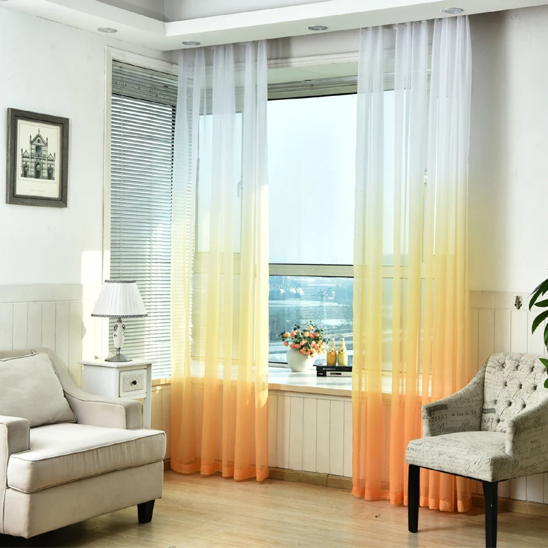 Lujo gris Cortinas para el salón verde degradado Semi-apagón Cortinas de tela para el dormitorio azul Tulle Cortinas