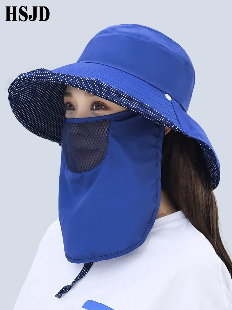 

2019 New Female Outdoor Cap Protect Neck Face Multi-function Sunscreen Hats for Women Wave point Beach Sun Mask Caps