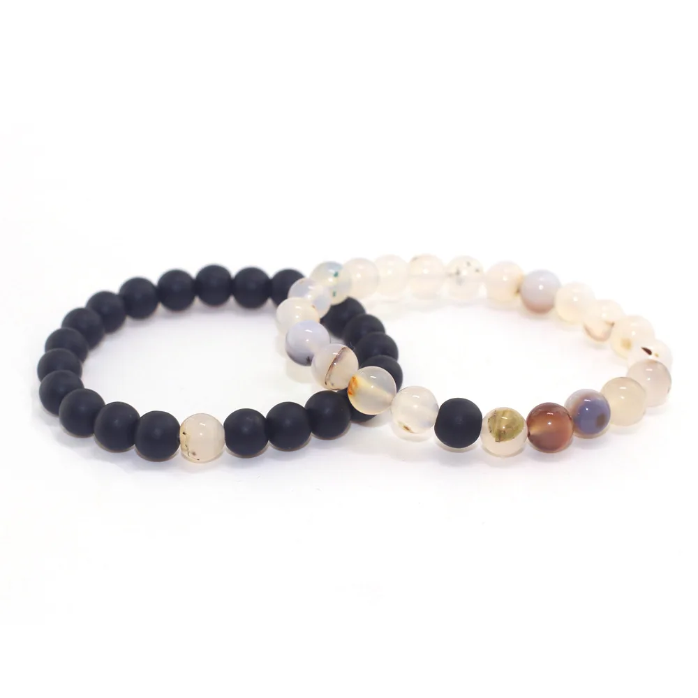 

Handmade Couple Bracelet Natural Stone Pink And Black Beads Lovers Charms Bracelets Jewelry Wholesale Lots