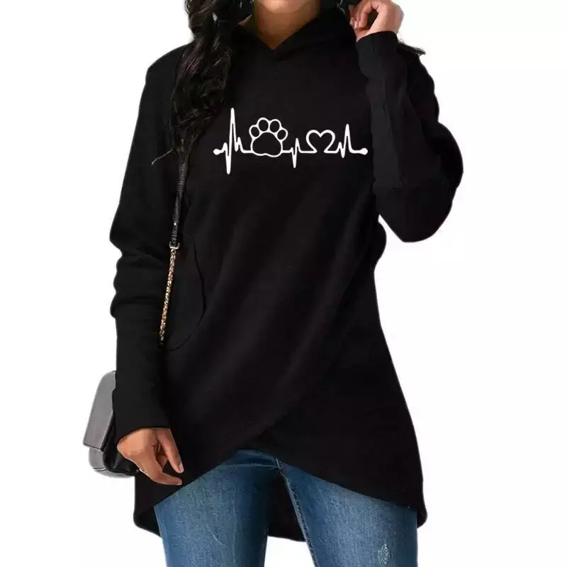 

Fashion Dog Paw Print Hoodies Women Kawaii Tops Youth And Sweatshirts High Quality 2018 fallow Creative Pocket big size S- 5XL