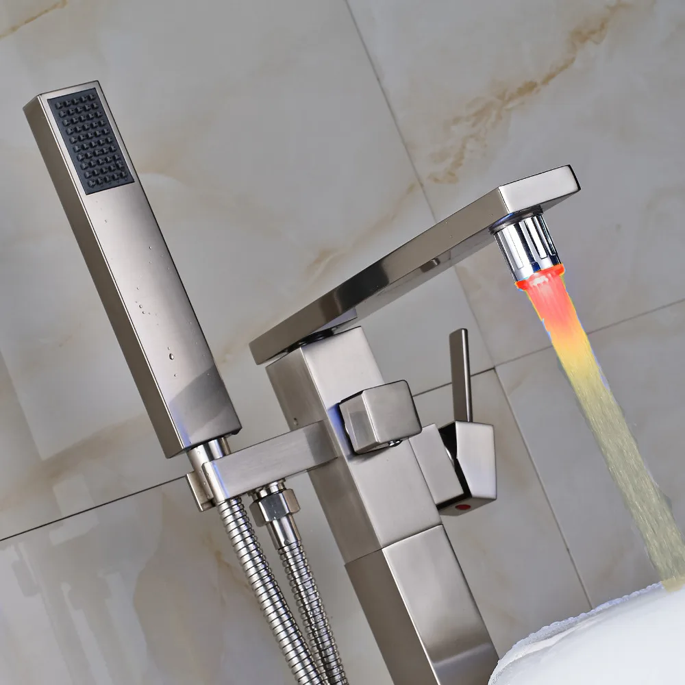 Ulgksd Led Change Bath Floor Standing Shower Faucet W Hand Shower