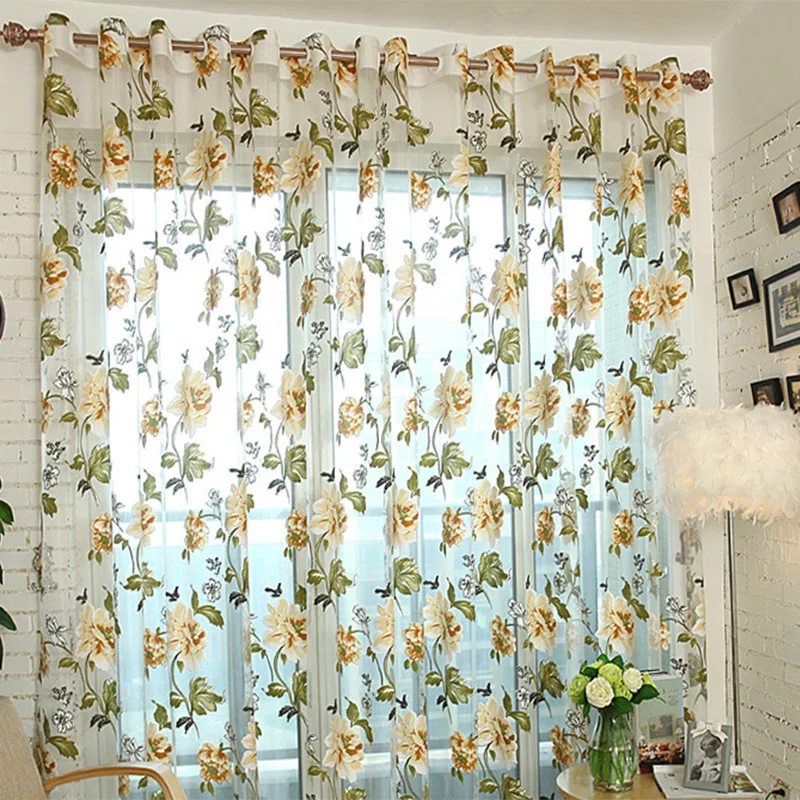 

Cute Peony Curtains Blinds Voile Pastoral Style Willow Floral Window Decorative cortinas for bedroom Living Room 100*270cm