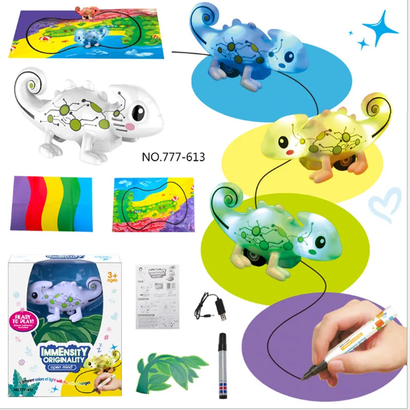 

Remote Control Chameleon Animal Robot Smart Toy Music Light Follow The Drawing Induction Line Color Changing Robots Children Toy