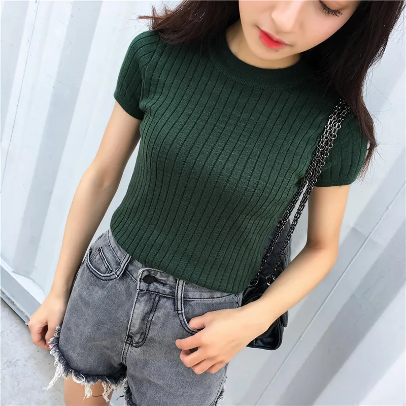 

Summer Short Sleeve T-shirt Women Soft Elegant Knit Top Tees 2019 Women O-Neck Silk Elastic Basic T-shirts Female Casual Tops