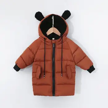 

New children's winter jackets baby winter Kids coat Ears Hooded long cotton clothes boys and girls cotton thickened Outerwear