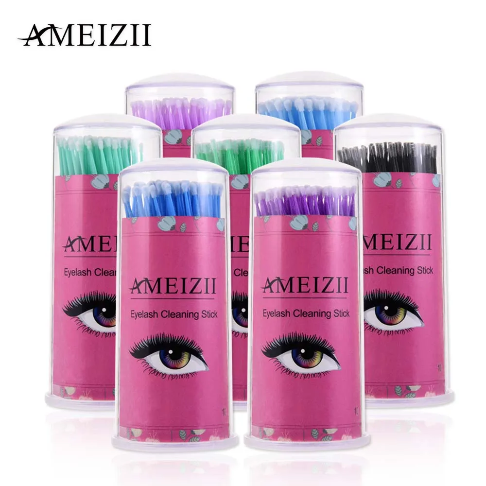 AMEIZII 100 шт./упак. прочный Micro кисти для макияжа накладные ресницы индивидуальные одноразовые Кисти аппликаторы палочки инструменты для макияжа