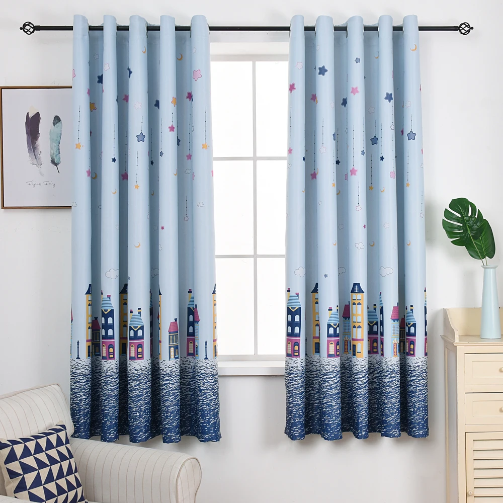 

3D Colorful Castle Shade Blue Curtain For Childrens Boy Girl Bedroom Short Window Yellow Curtain For Kitchen Door Drapes PC010D3