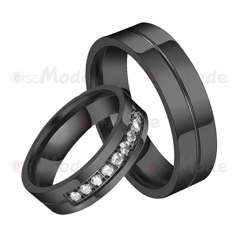 ELSEMODE романтическое кольцо для пары из титановой нержавеющей стали 6 мм, кубический циркон золотого цвета, свадебные кольца для мужчин и женщин, размер 6-12