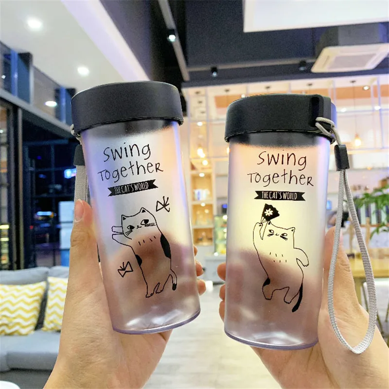 

Portable Water Bottles Cat Sport Tour Kettle 360ml Plastic Student Coffee Milk Tea Cups Outdoor Water Jug Drink Bottle With Lid