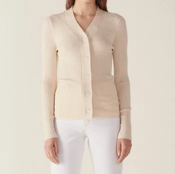 

2019 spring new pure color V neck single breasted women simple slim knitted cardigans sweater