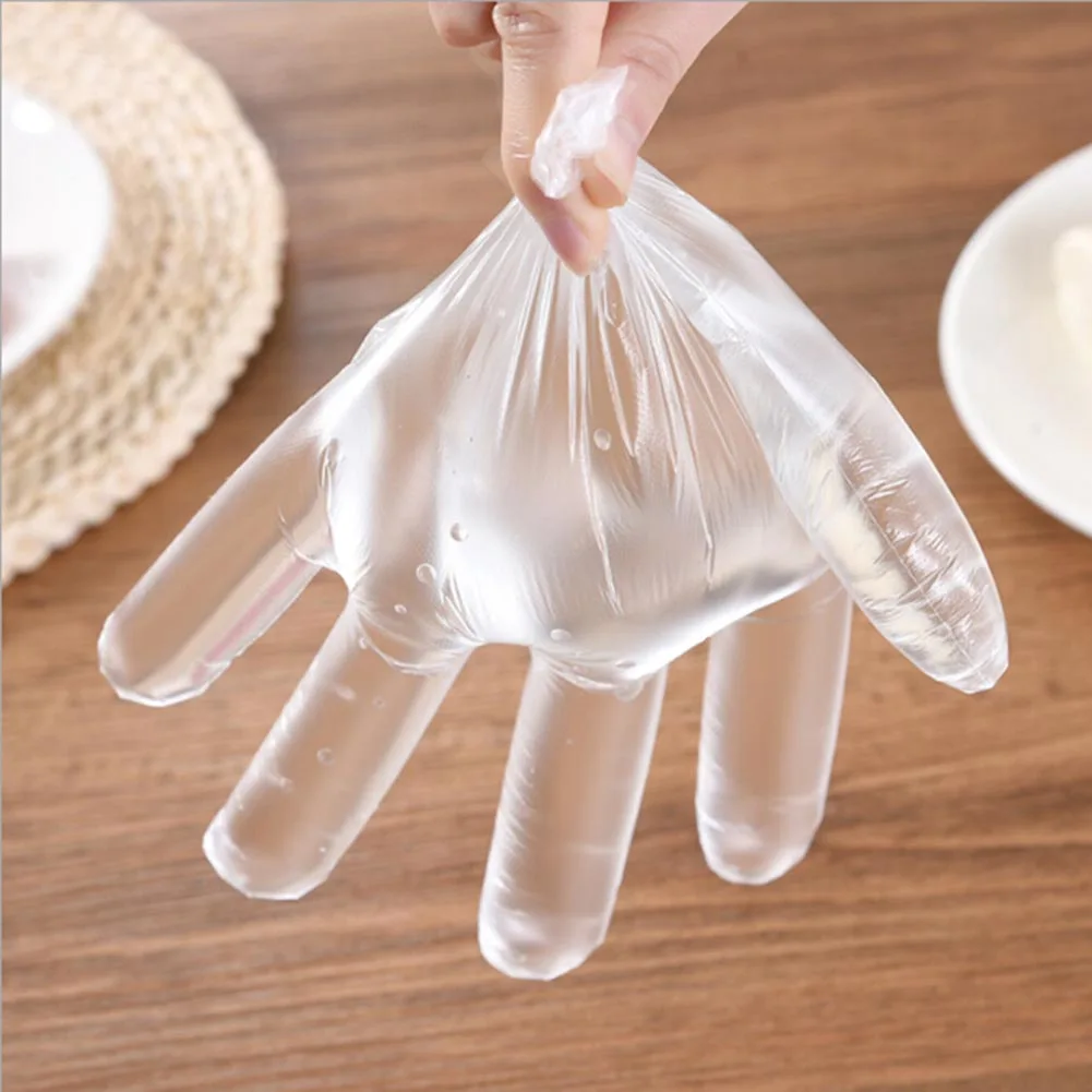100 Pcs/Box Disposable PE Gloves Multifuction Transparent Thin Gloves Waterproof Restaurant Home