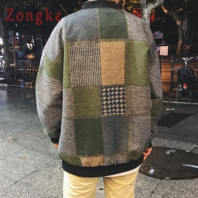 Мужская шерстяная куртка бомбер Zongke зимняя в клетку стиле хип хоп 5XL 2020|Куртки| |
