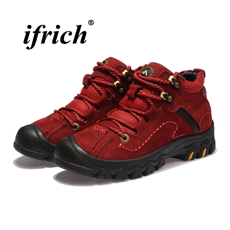 

Couples Hiking Shoes Big Size 35-48 Mens Hunting Boots Wine Red Khaki Women Rock Climbing Shoes Winter Outdoor Sneakers