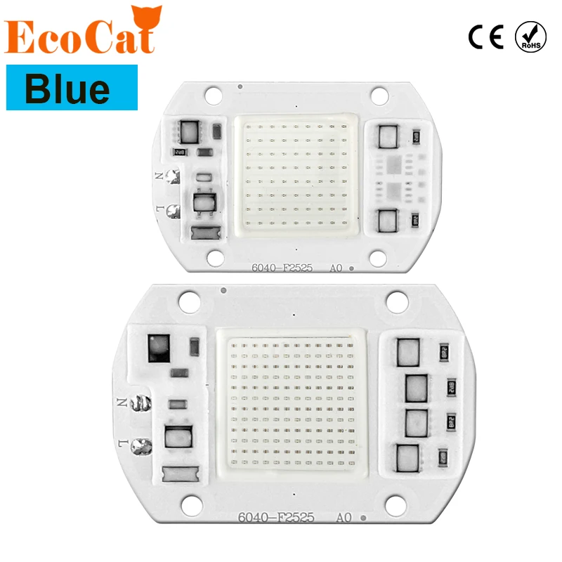 Синяя светодиодная лампа COB с чипом Smart IC 20 Вт 30 50 220 В СВЕТОДИОДНЫЙ матричный диод