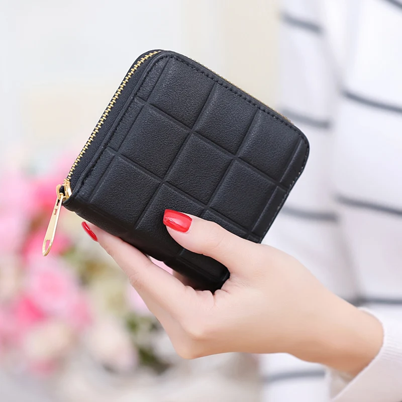  Korean Style Small Plaid Women Wallets Bifold Money Bags For Students Fashion Zipper Coin Purse Wallet Lovely Coin Purse 