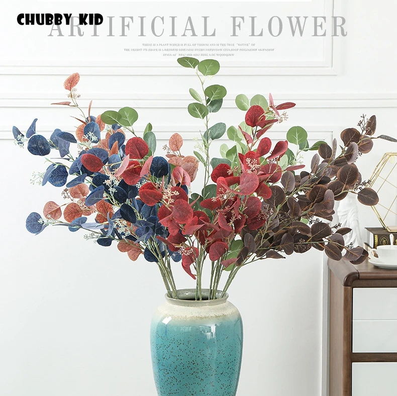20 штук! Поддельные листья эвкалипта искусственный 106 см длинный стебель искусственный эвкалипт глобулус с фруктовым шелковым листом